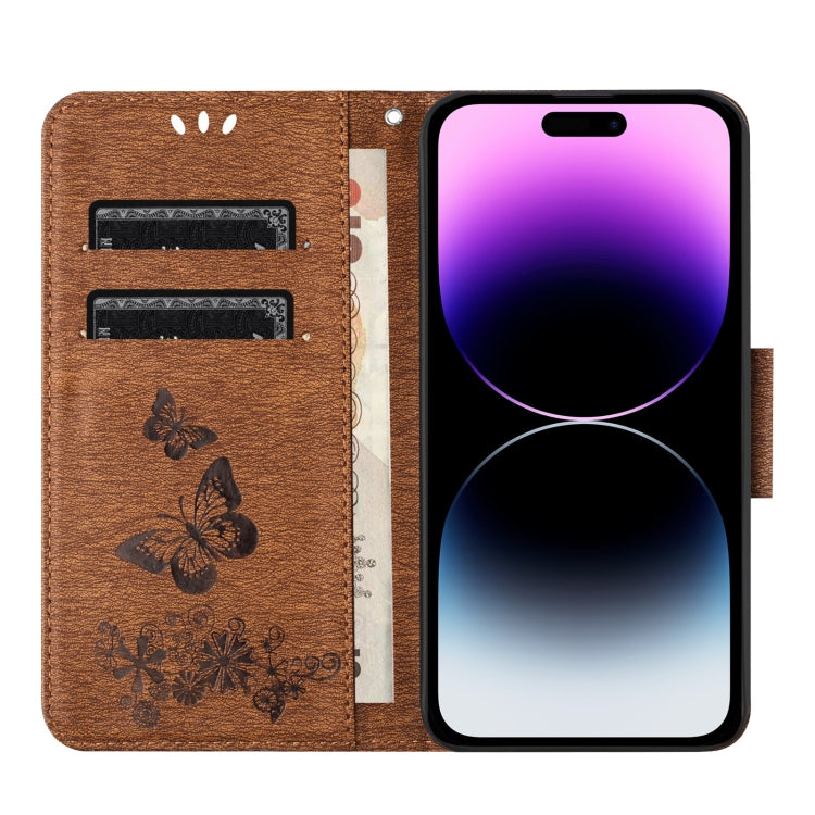 Para iPhone 15 Funda de Teléfono de Cuero con Tapa En Relieve de Mariposa (Marrón) - MOVILSTORE