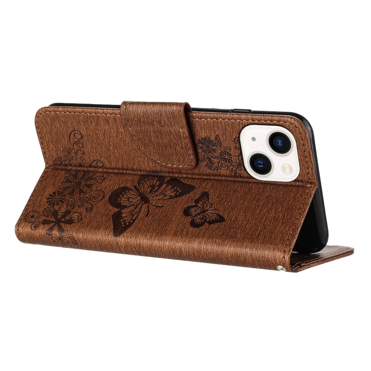 Para iPhone 15 Funda de Teléfono de Cuero con Tapa En Relieve de Mariposa (Marrón) - MOVILSTORE