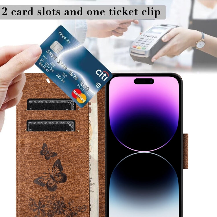 Para iPhone 15 Funda de Teléfono de Cuero con Tapa En Relieve de Mariposa (Marrón) - MOVILSTORE