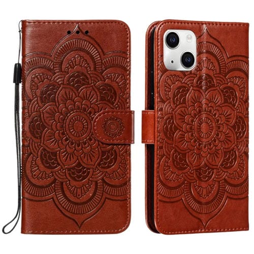 Para iPhone 15 Funda de Teléfono de Cuero con Tapa Horizontal con Patrón de Relieve de Mandala (Marrón) - MOVILSTORE