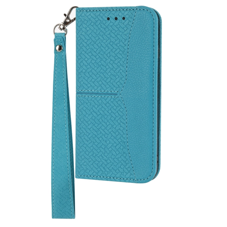 Para iPhone 15 Funda de Teléfono de Cuero Magnético con Costura de Textura Tejida (Azul) - MOVILSTORE
