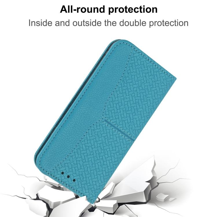 Para iPhone 15 Funda de Teléfono de Cuero Magnético con Costura de Textura Tejida (Azul) - MOVILSTORE