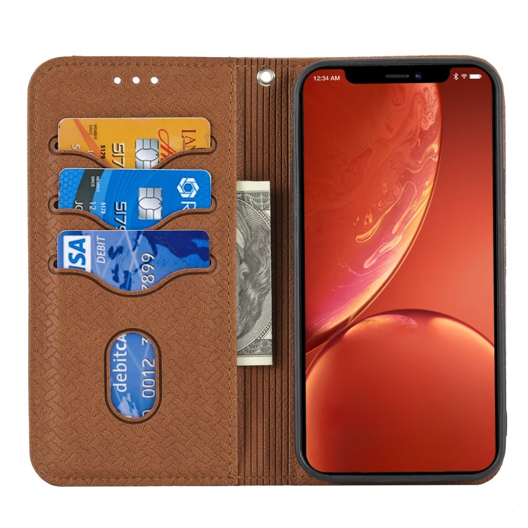 Para iPhone 15 Funda de Teléfono de Cuero Magnético con Costura de Textura Tejida (Marrón) - MOVILSTORE