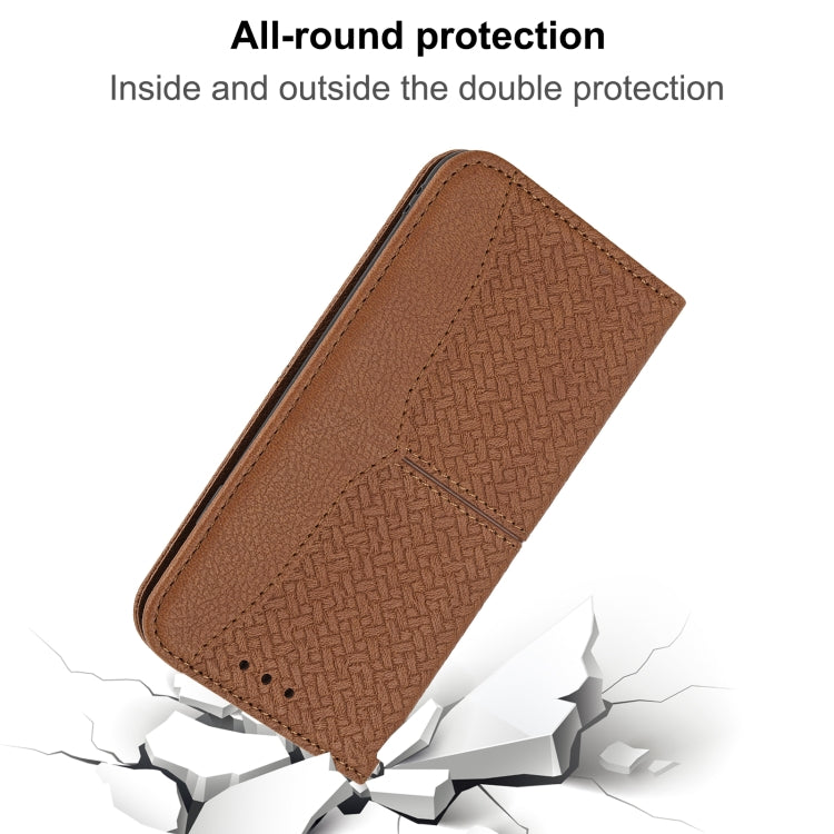 Para iPhone 15 Funda de Teléfono de Cuero Magnético con Costura de Textura Tejida (Marrón) - MOVILSTORE
