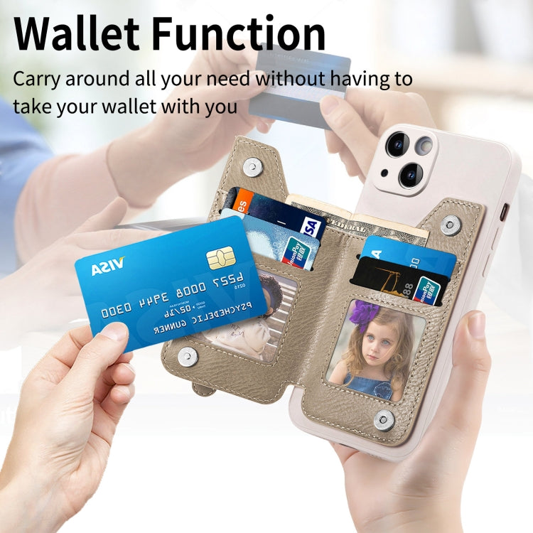 Para iPhone 15 Funda para Teléfono con Cremallera y Parte Trasera de Cuero a Prueba de Golpes (Caqui) - MOVILSTORE
