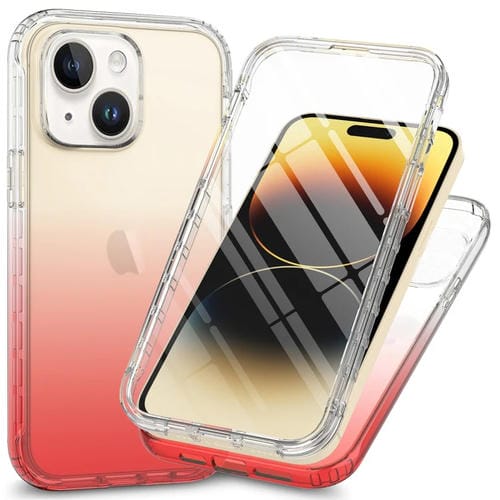 Para iPhone 15 Funda para Teléfono con Degradado Transparente a Prueba de Golpes y Cuerpo Completo (Rojo) - MOVILSTORE