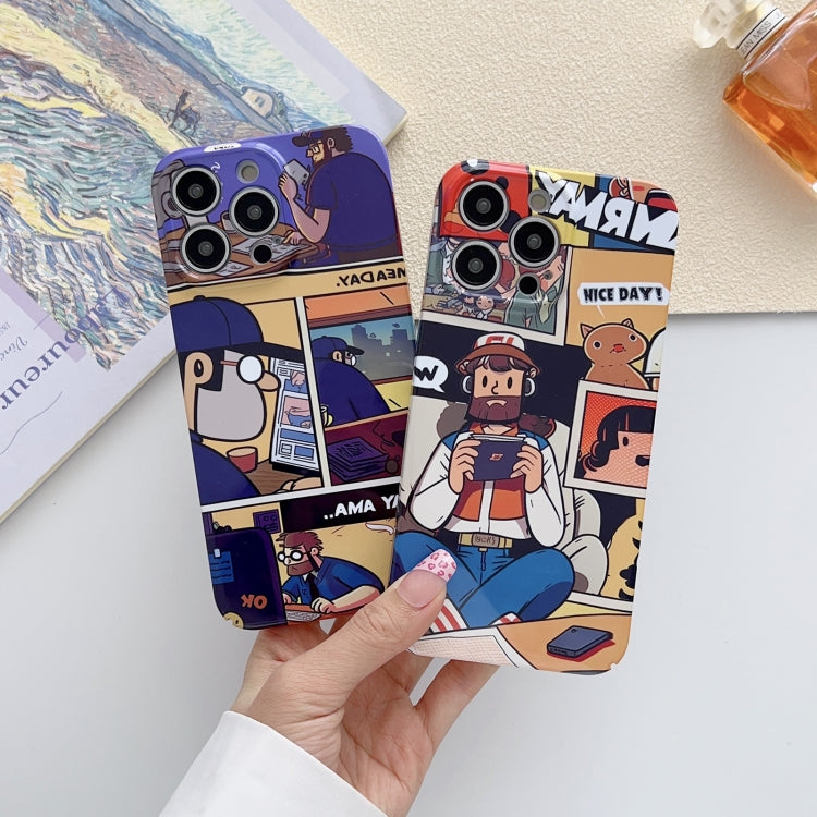 Para iPhone 15 Funda para Teléfono con Orificio Preciso para PC con Patrón Pintado (Cómics Morados) - MOVILSTORE