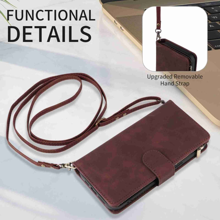 Para iPhone 15 Funda para Teléfono de Cuero con Cremallera y Ranura para Múltiples Tarjetas Cruzadas (Café) - MOVILSTORE