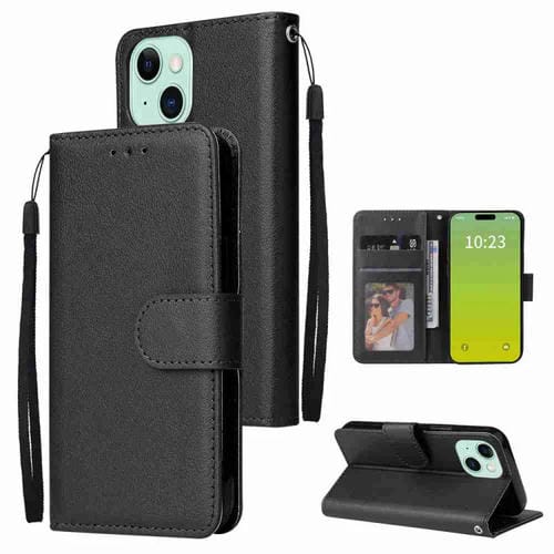Para iPhone 15 Funda para Teléfono de Cuero con Tapa Horizontal Multifuncional con Tres Ranuras para Tarjetas (Negro) - MOVILSTORE