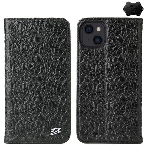 Para iPhone 15 Funda para Teléfono de Cuero Genuino Magnético con Textura de Cocodrilo Fierre Shann (Negro) - MOVILSTORE