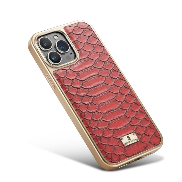 Para iPhone 15 Funda para Teléfono de Pu con Galvanoplastia con Textura Fierre Shann Python (Rojo) - MOVILSTORE