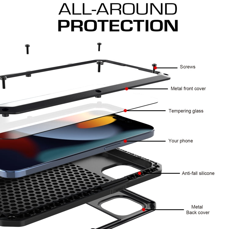 Para iPhone 15 Funda para Teléfono de Silicona y Metal a Prueba de Polvo, Resistente al Agua y a Prueba de Golpes (Negro) - MOVILSTORE