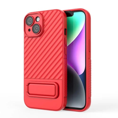 Para iPhone 15 Funda para Teléfono de TPU con Textura Ondulada y Película para Lentes (Rojo) - MOVILSTORE