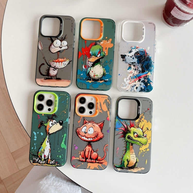 Para iPhone 15 Funda para Teléfono PC + TPU con Pintura al Óleo con Patrón Animal (Gato Sonriente) - MOVILSTORE