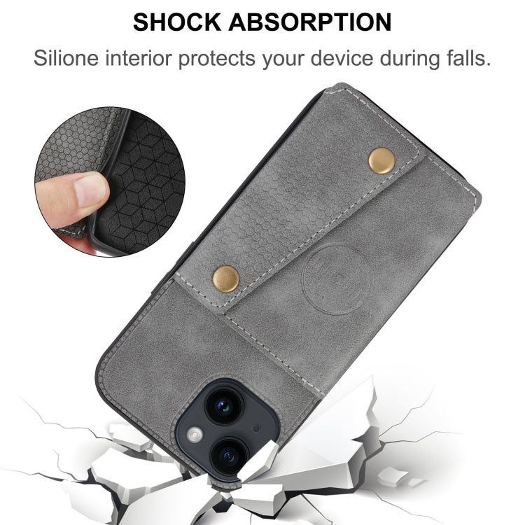 Para iPhone 15 Funda para Teléfono Pu + TPU con Ranuras para Tarjetas con Doble Hebilla (Marrón) - MOVILSTORE