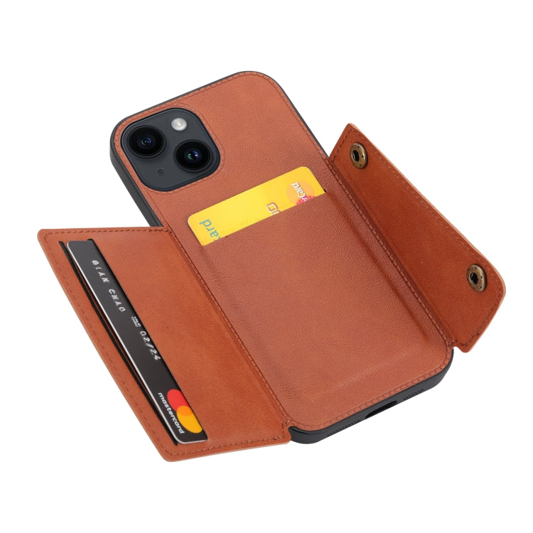 Para iPhone 15 Funda para Teléfono Pu + TPU con Ranuras para Tarjetas con Doble Hebilla (Marrón) - MOVILSTORE