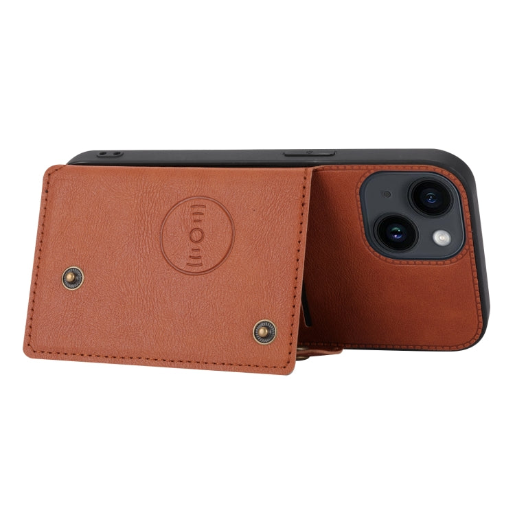 Para iPhone 15 Funda para Teléfono Pu + TPU con Ranuras para Tarjetas con Doble Hebilla (Marrón) - MOVILSTORE