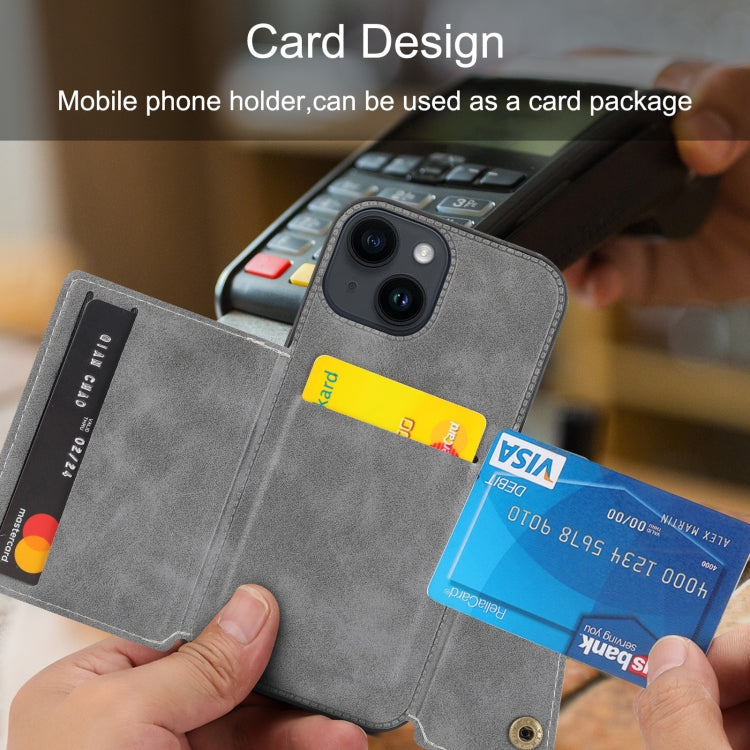 Para iPhone 15 Funda para Teléfono Pu + TPU con Ranuras para Tarjetas con Doble Hebilla (Marrón) - MOVILSTORE