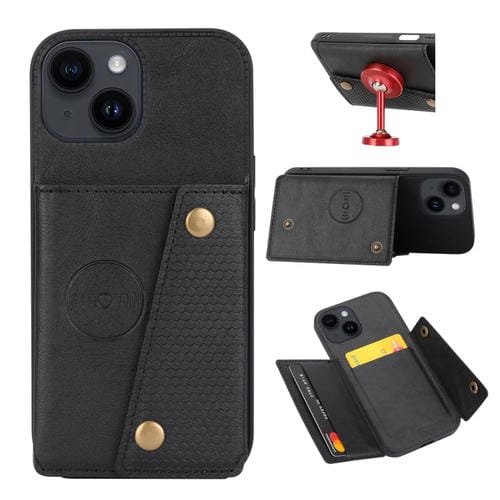 Para iPhone 15 Funda para Teléfono Pu + TPU con Ranuras para Tarjetas con Doble Hebilla (Negro) - MOVILSTORE