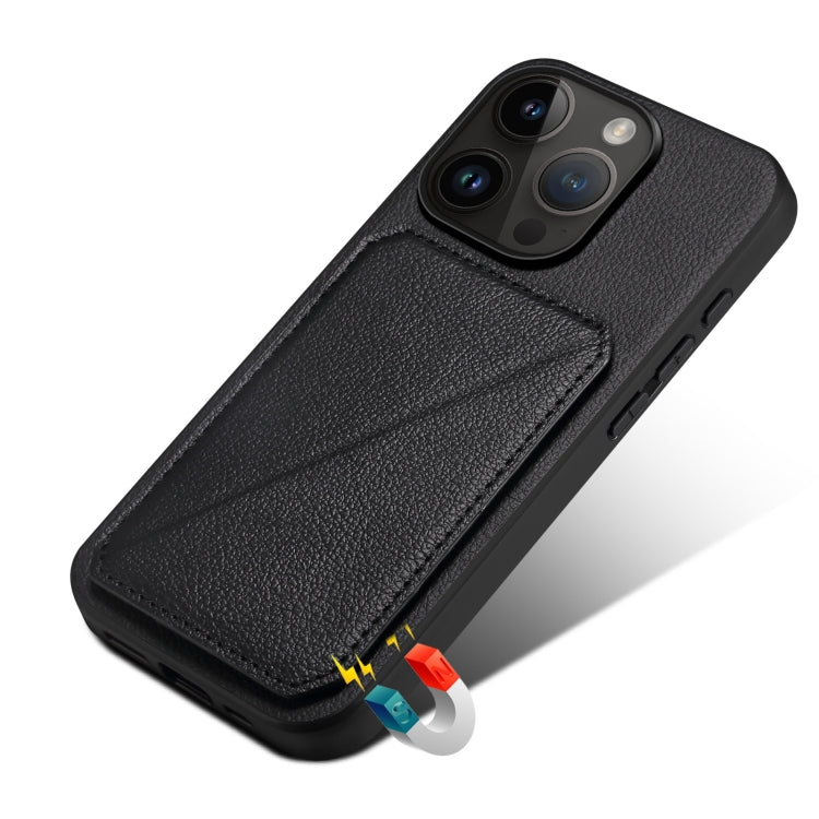 Para iPhone 15 Funda Trasera para Teléfono de Piel de Becerro de Imitación con Soporte (Negro) - MOVILSTORE
