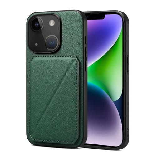 Para iPhone 15 Funda Trasera para Teléfono de Piel de Becerro de Imitación con Soporte (Verde) - MOVILSTORE