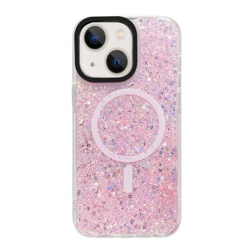 Para iPhone 15 Gold Armor Magsafe Glitter Epoxy Phone Case (Rosa) - MOVILSTORE