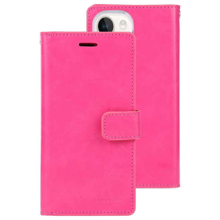 Para iPhone 15 Goospery Mansoor Diary Funda de Cuero para Teléfono con 9 Ranuras para Tarjetas (Rojo Rosa) - MOVILSTORE