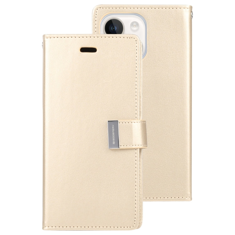 Para iPhone 15 Goospery Rich Diary Funda para Teléfono de Cuero con Textura Crazy Horse (Dorado) - MOVILSTORE