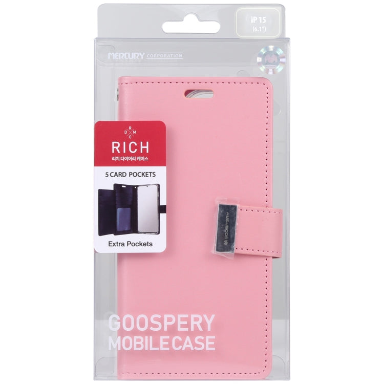 Para iPhone 15 Goospery Rich Diary Funda para Teléfono de Cuero con Textura Crazy Horse (Rosa) - MOVILSTORE