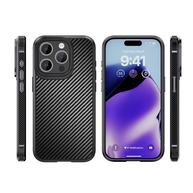 Para iPhone 15 Ipaky Mg Series Funda Protectora para Teléfono PC + TPU de Fibra de Carbono (Negro) - MOVILSTORE