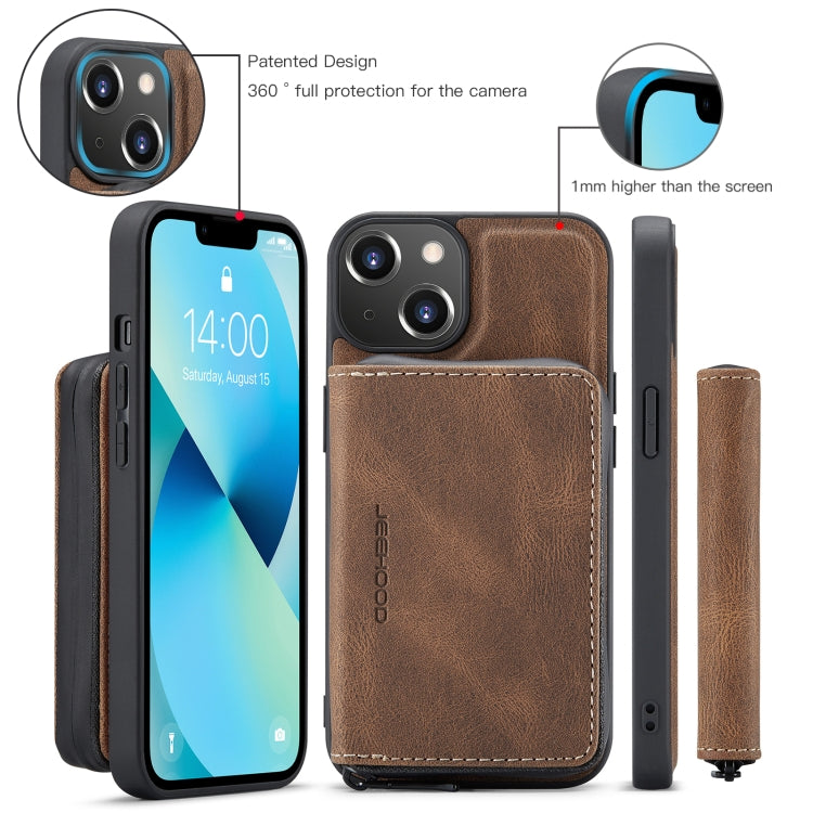 Para iPhone 15 Jeehood Funda de Cuero para Teléfono con Billetera con Cremallera Magnética (Marrón) - MOVILSTORE