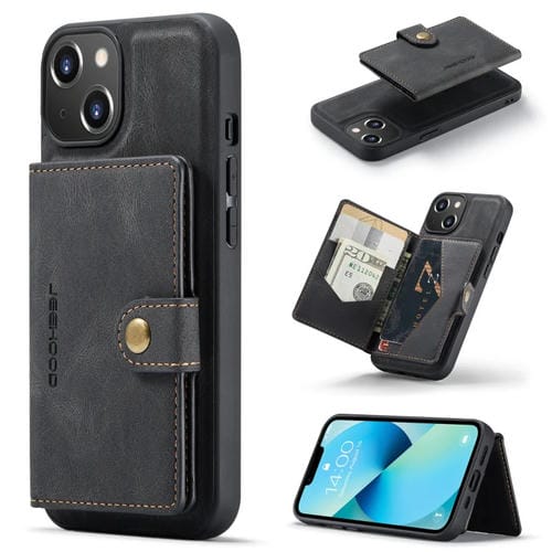 Para iPhone 15 Jeehood Funda de Teléfono de Cuero Desmontable Magnética Retro (Negro) - MOVILSTORE