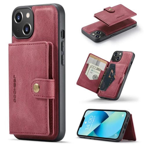 Para iPhone 15 Jeehood Funda de Teléfono de Cuero Desmontable Magnética Retro (Rojo) - MOVILSTORE