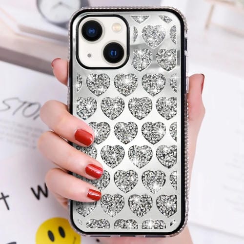 Para iPhone 15 Love Hearts Diamond Mirror Funda para Teléfono TPU (Plata) - MOVILSTORE