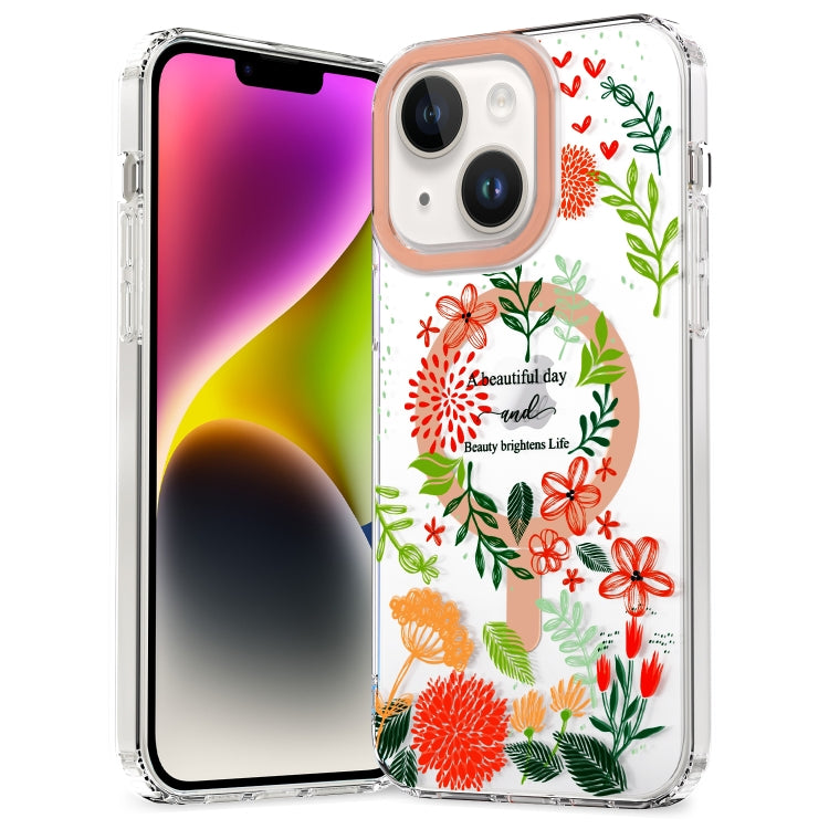 Para iPhone 15 Magsafe Funda Magnética para Teléfono TPU (Flores Rojas y Hojas Verdes) - MOVILSTORE