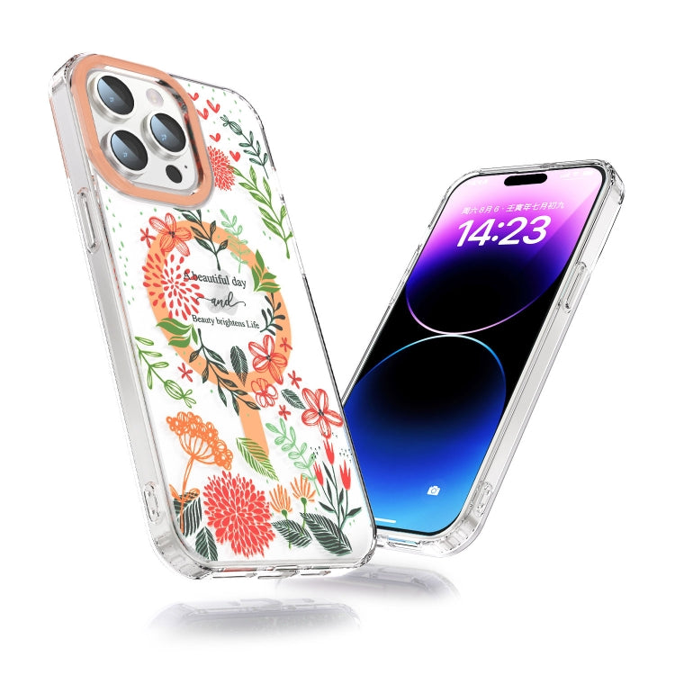 Para iPhone 15 Magsafe Funda Magnética para Teléfono TPU (Flores Rojas y Hojas Verdes) - MOVILSTORE