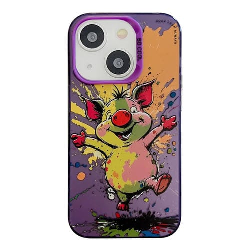 Para iPhone 15 Patrón de Animales Serie de Pintura al Óleo PC + Funda para Teléfono TPU (Cerdo Feliz) - MOVILSTORE