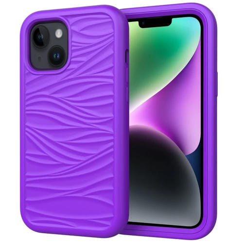 Para iPhone 15 Patrón de Onda 3 En 1 Funda para Teléfono de Silicona + PC (Púrpura) - MOVILSTORE