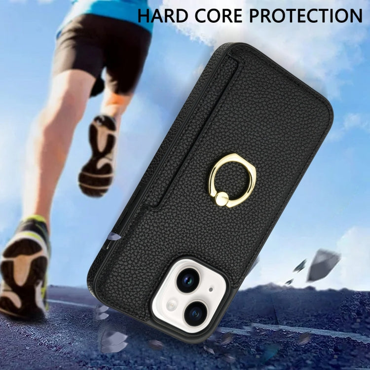 Para iPhone 15 Ring Card Litchi Funda Trasera de Cuero para Teléfono (Negro) - MOVILSTORE