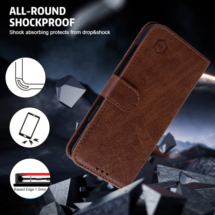 Para iPhone 15 Sensación de Piel Textura de Cuero Aceitoso Funda para Teléfono Pu + TPU (Marrón) - MOVILSTORE