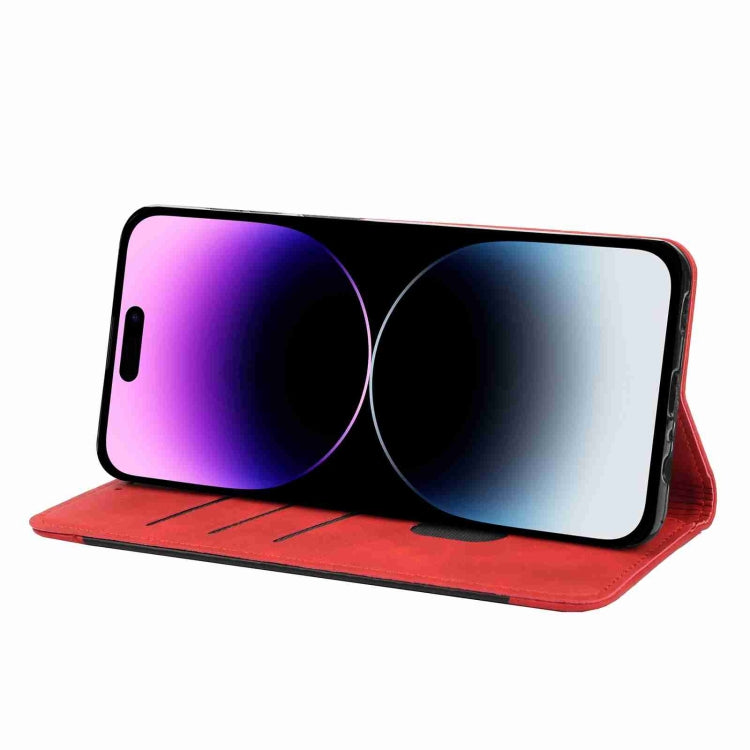 Para iPhone 15 Skin Feel Splicing Funda de Cuero para Teléfono (Rojo) - MOVILSTORE
