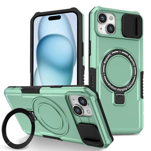 Para iPhone 15 Sliding Camshield Magsafe Holder TPU Hybrid PC Funda para Teléfono (Azul Claro) - MOVILSTORE